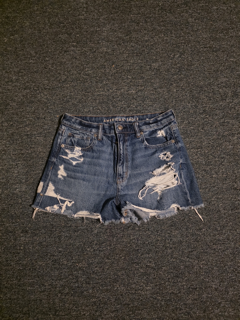 American Eagle Outfitters Distressed Dark Blue Denim Mom Short